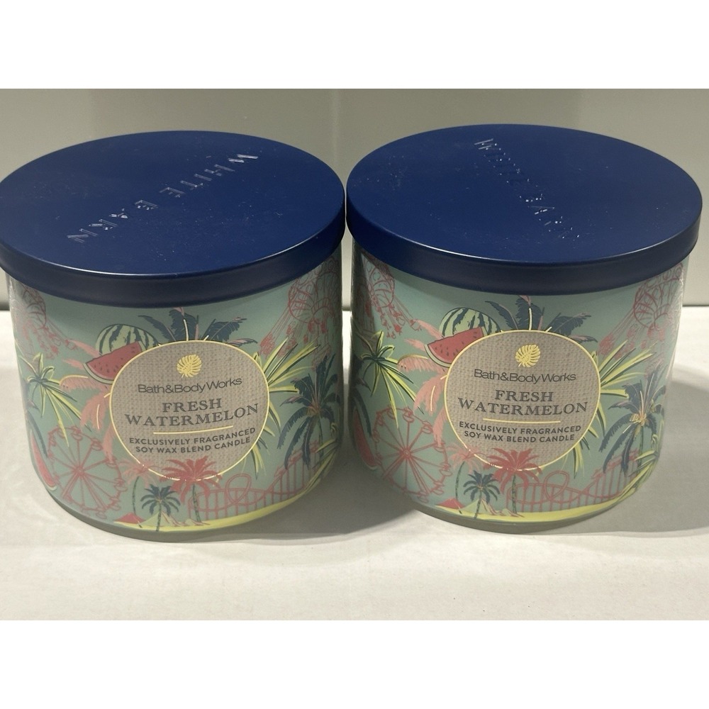 Bath & Body Works Fresh Watermelon Large 3-Wick Scented Candle 14.5oz x2 NEW